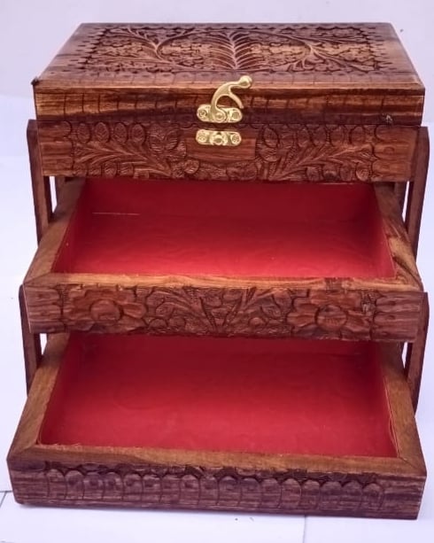 Hand Made Wood Jewellery Box 3 steps High Quality ch-002 - Image 2