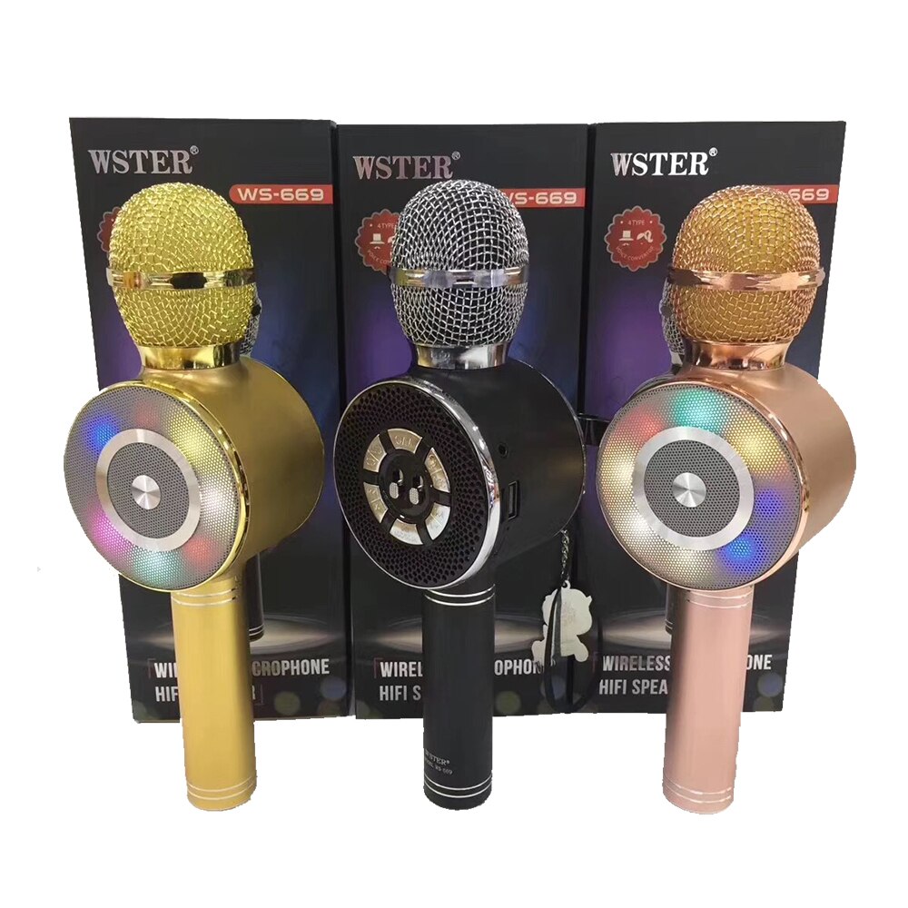 Wster Bluetooth Karaoke Microphone Speaer WS669 fm, sd card , usb voice change GS-7 - Image 4