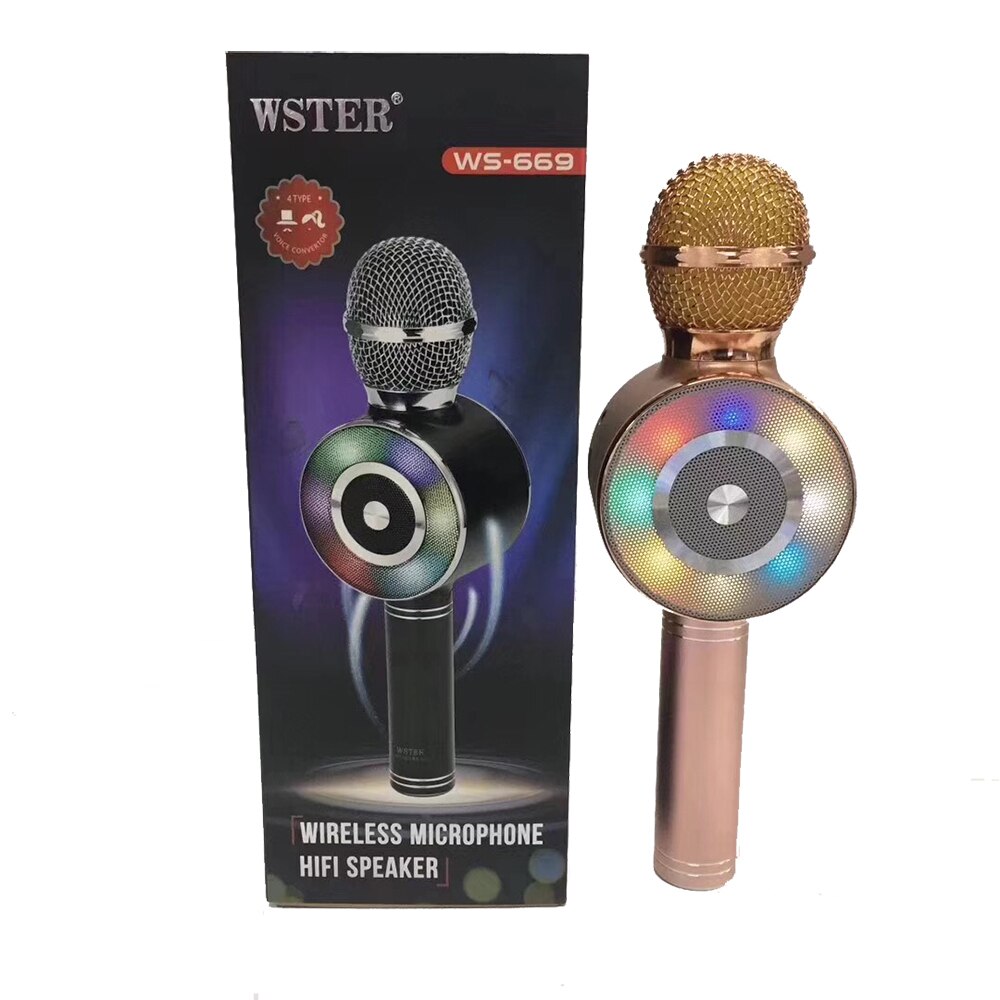 Wster Bluetooth Karaoke Microphone Speaer WS669 fm, sd card , usb voice change GS-7 - Image 3