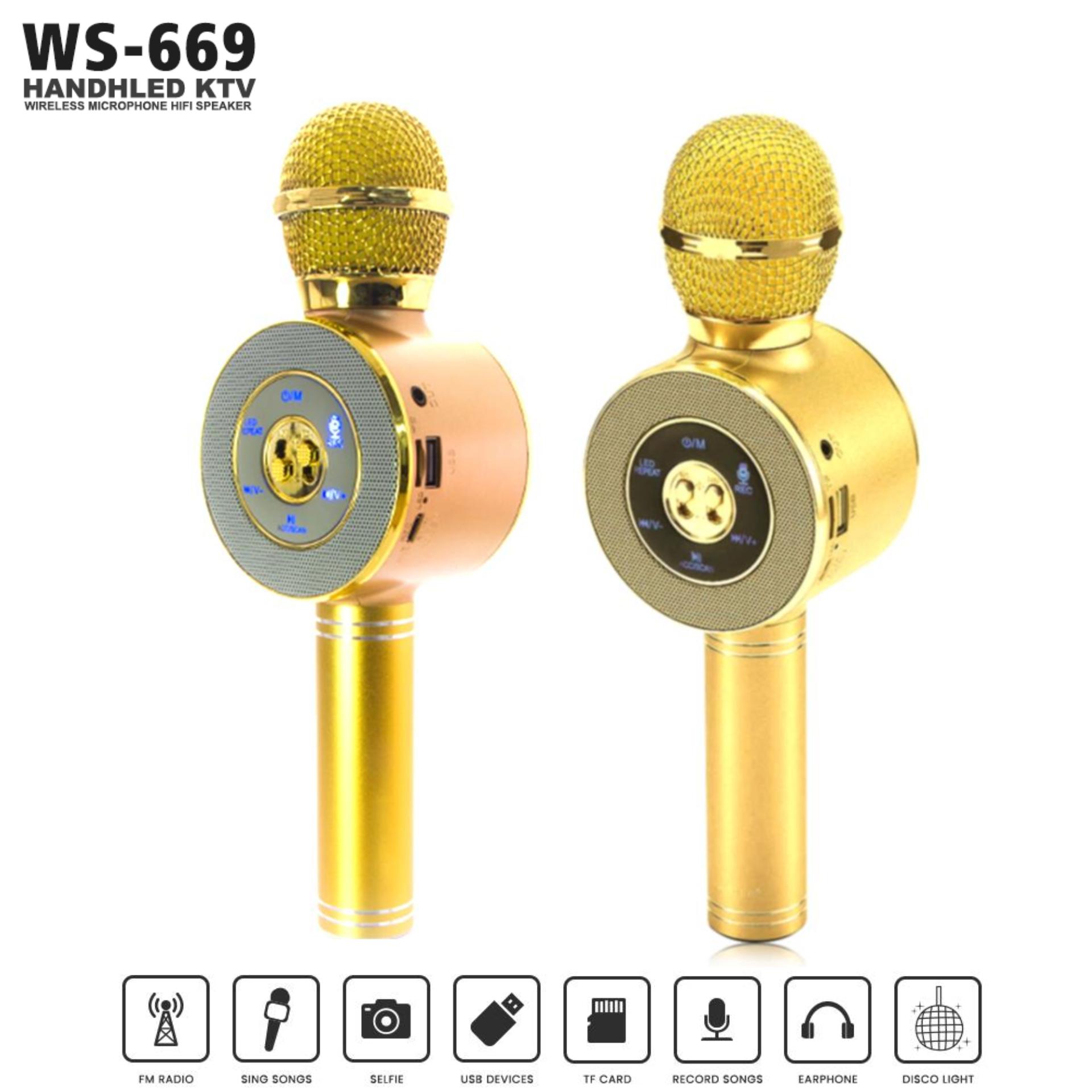 Wster Bluetooth Karaoke Microphone Speaer WS669 fm, sd card , usb voice change GS-7 - Image 2
