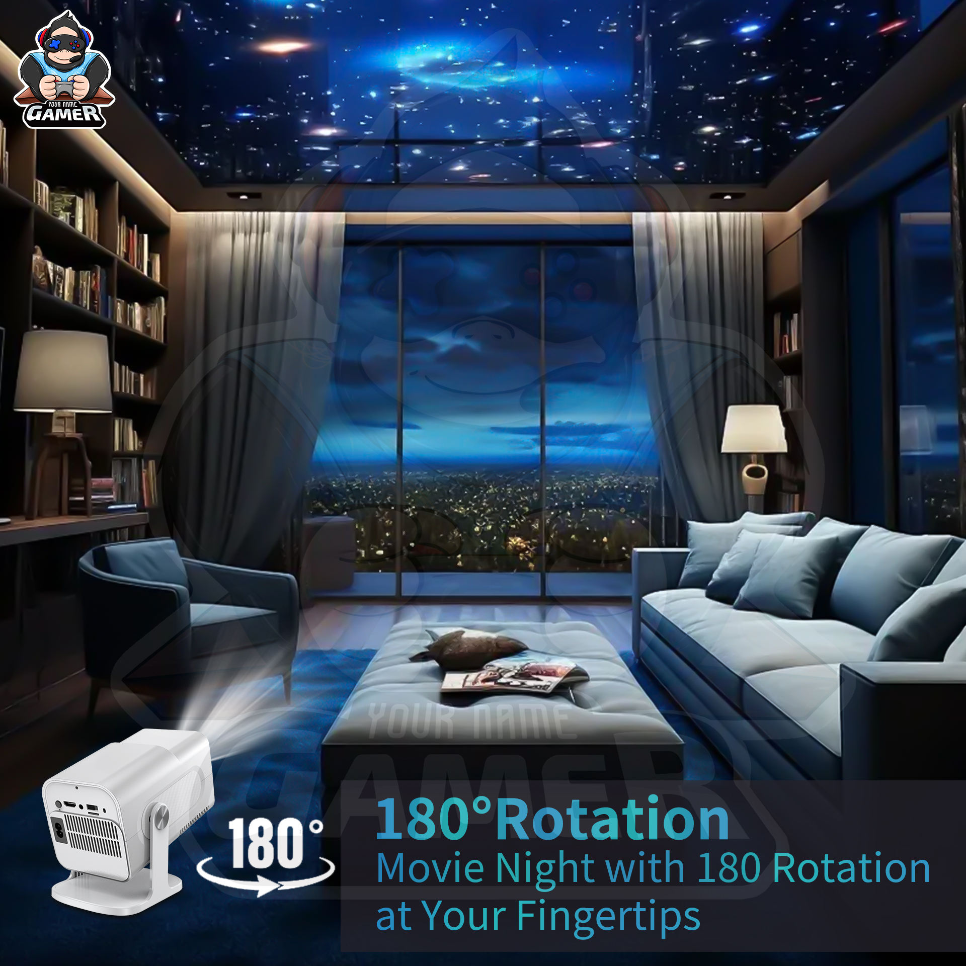 HCS350 MAX LATEST ALLWINNER H713 4K ANDROID 11 HIGH LUMEN 1GB+8GB WIRELESS SMART PROJECTOR WITH WIRELESS GAMEPAD - Image 4