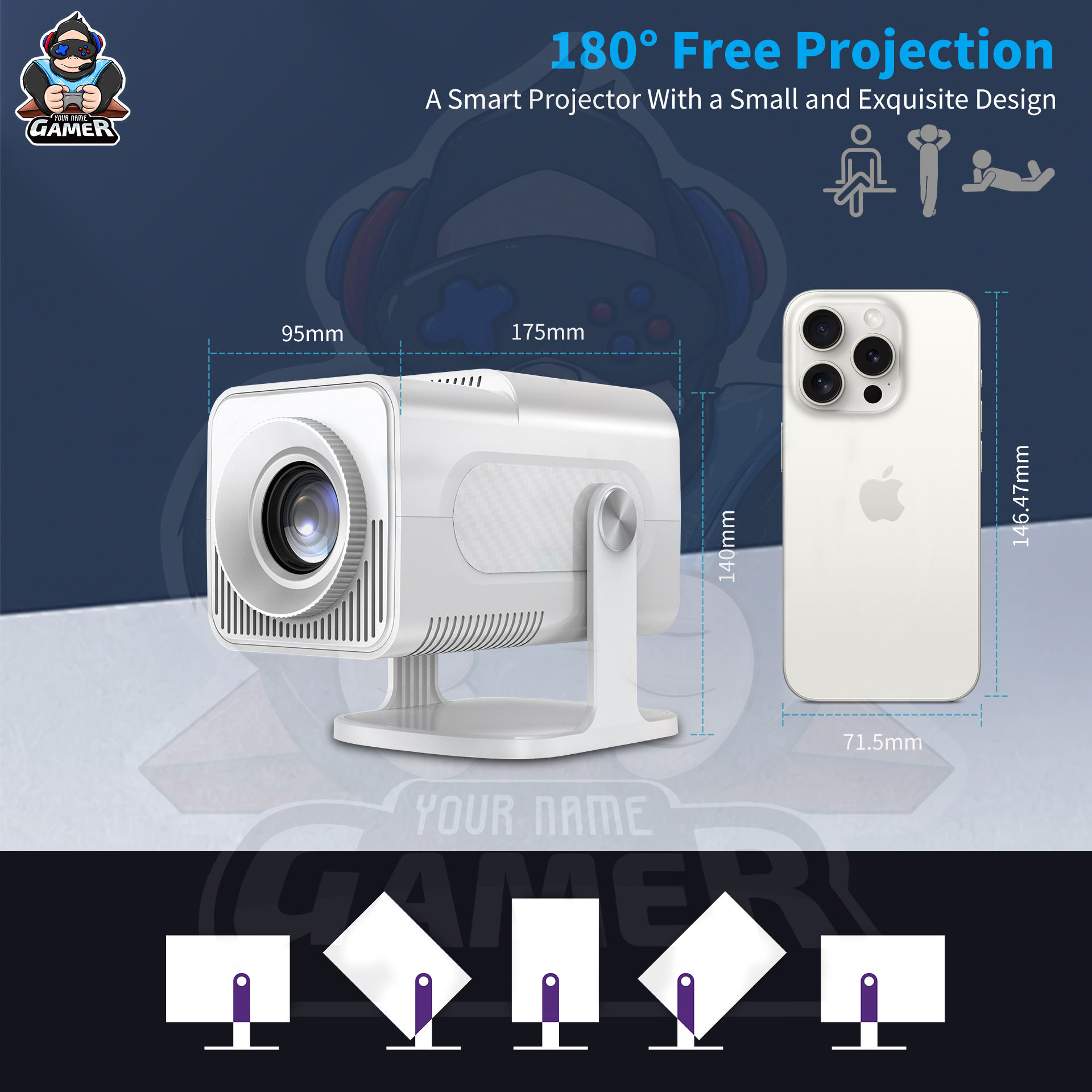 HCS350 MAX LATEST ALLWINNER H713 4K ANDROID 11 HIGH LUMEN 1GB+8GB WIRELESS SMART PROJECTOR WITH WIRELESS GAMEPAD - Image 5
